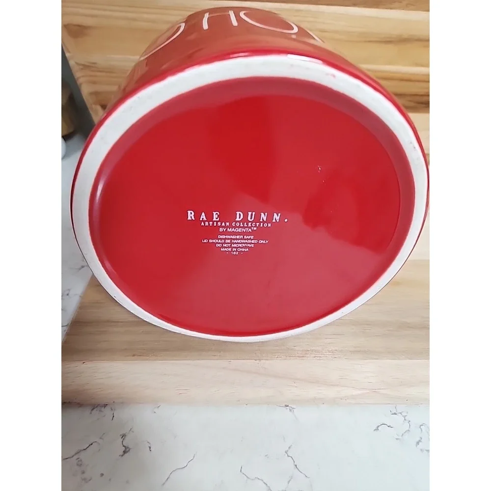 Rae Dunn by Magenta HO HO HO Chubby Canister Cookie Jar w Air-tight Lid Red EUC
